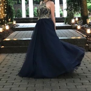 Navy Blue Princess Style Prom Dress